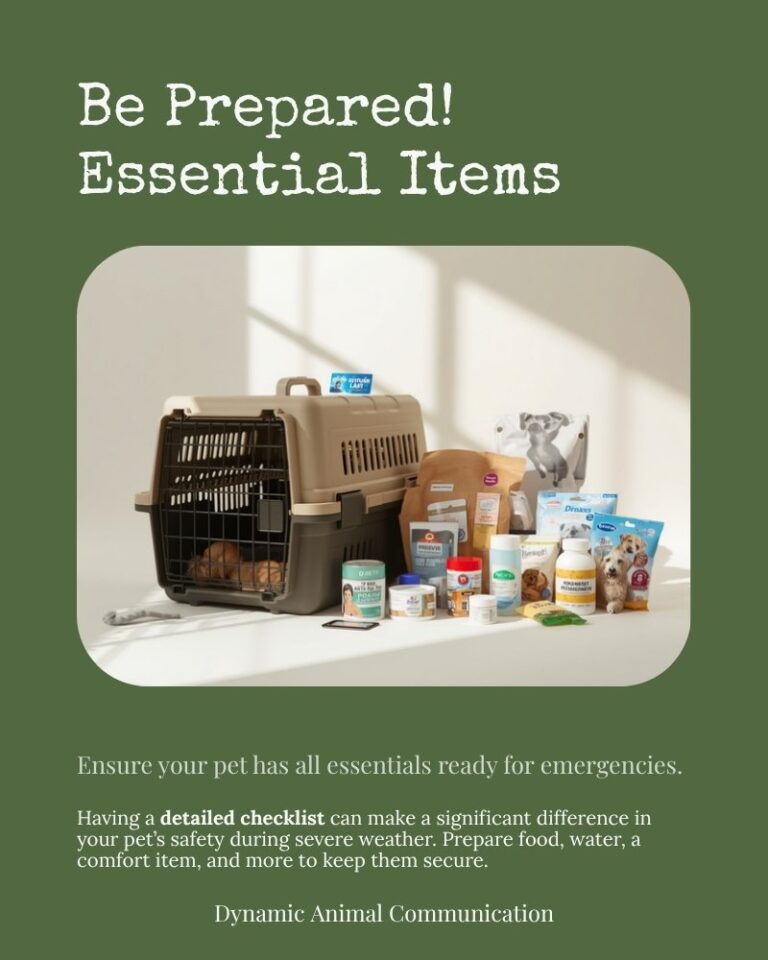 Free Pet Emergency Preparedness Checklist graphic listing essential items to have ready for your pets